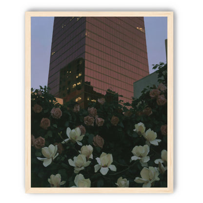 Pink tower above magnolias