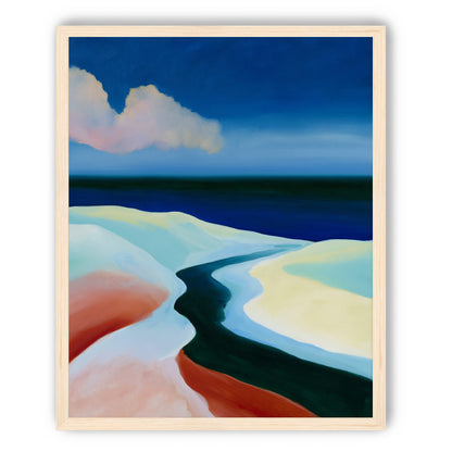 Deep blue over pale dunes