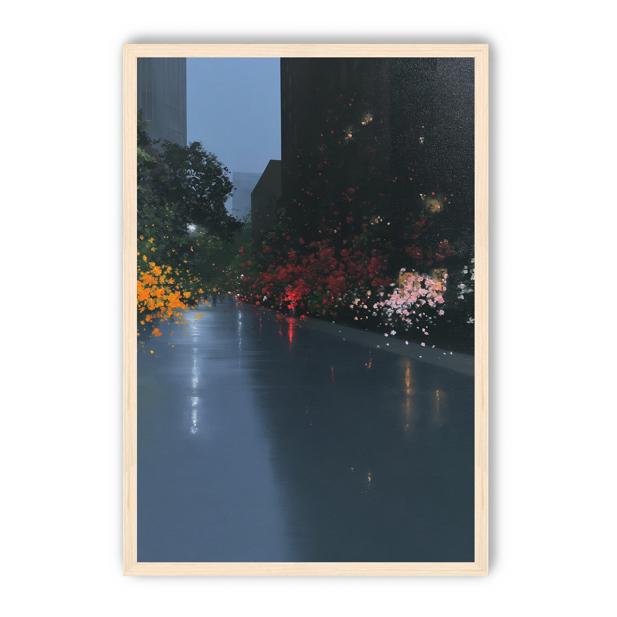 Rainlight on the flowered street