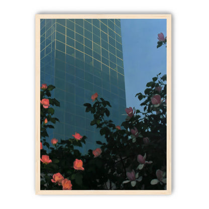 Roses beneath blue towers