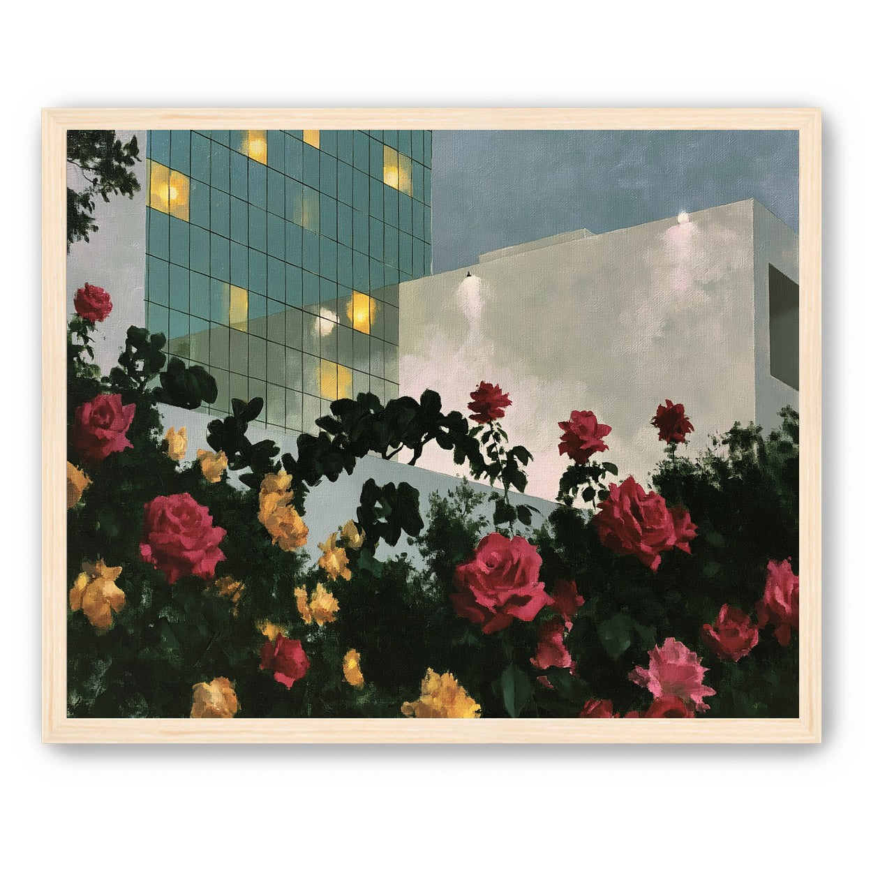 Roses under office lights