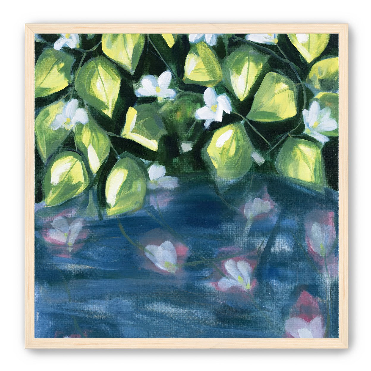 White flowers over blue water