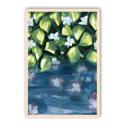 White flowers over blue water