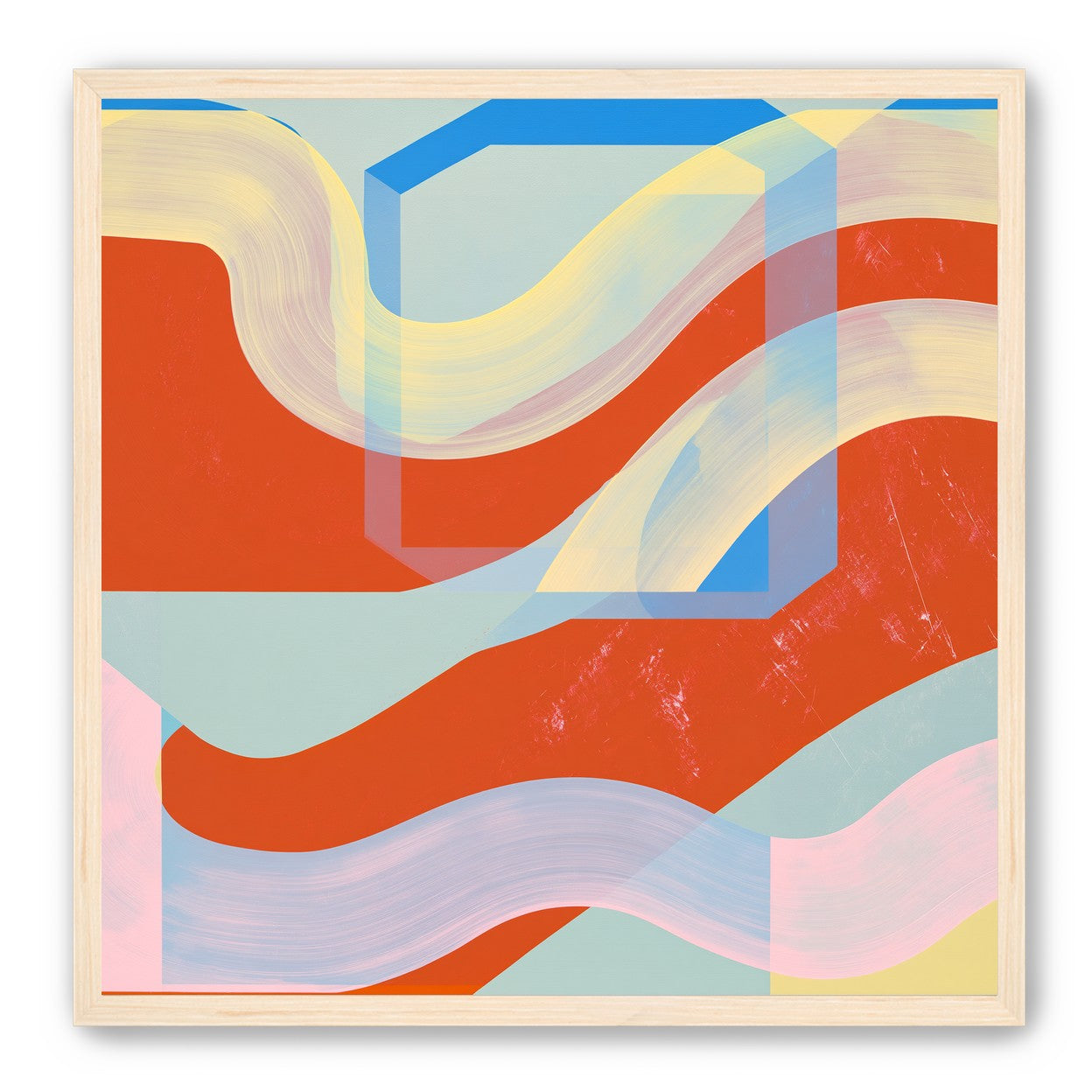 Translucent bands over red blocks