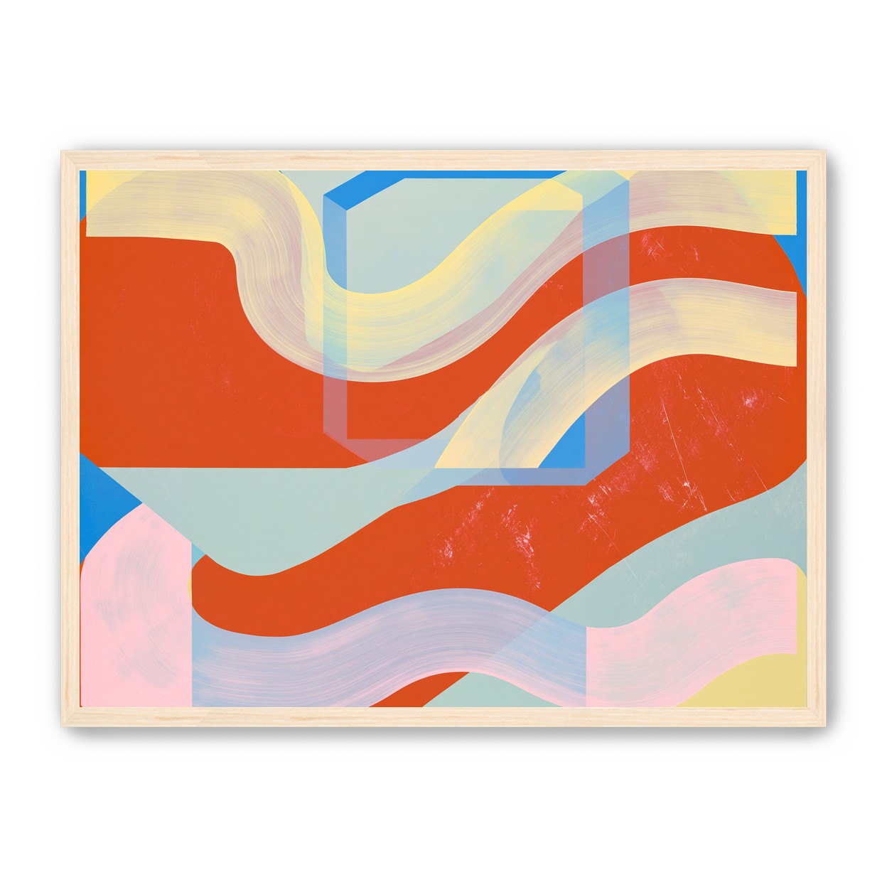 Translucent bands over red blocks