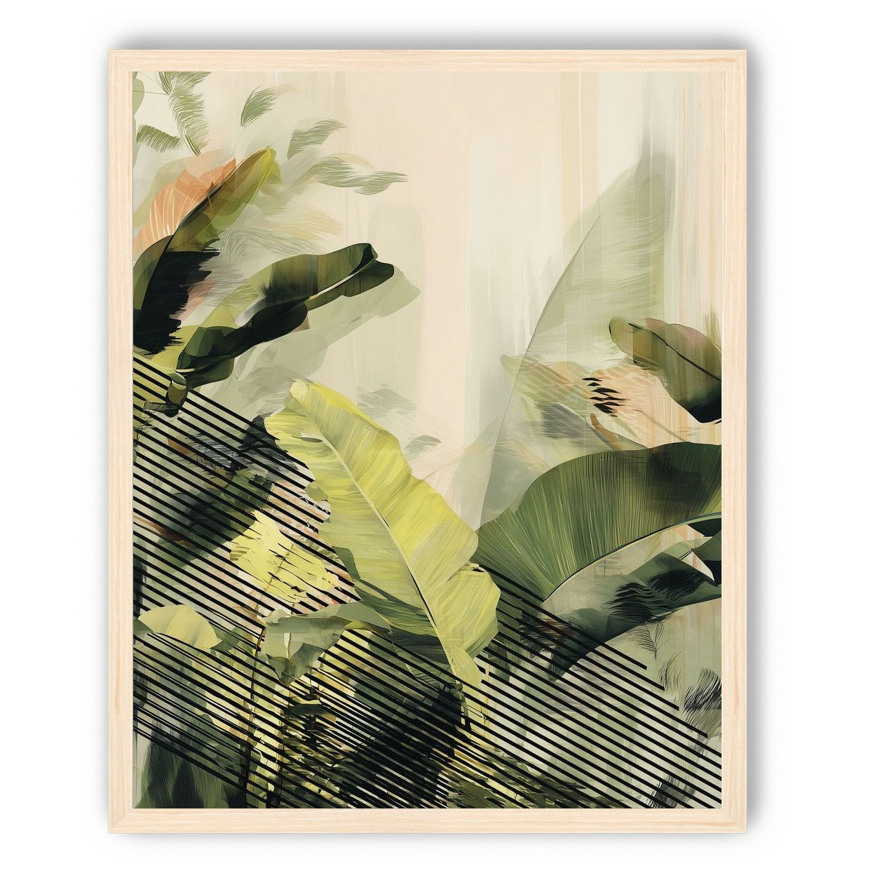 Green leaves over black stripes
