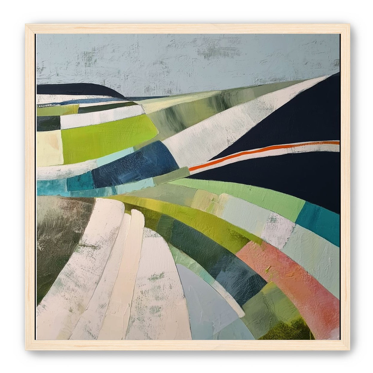 Green fields under black ridge
