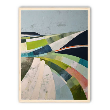Green fields under black ridge