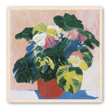 Red pot under heavy leaves