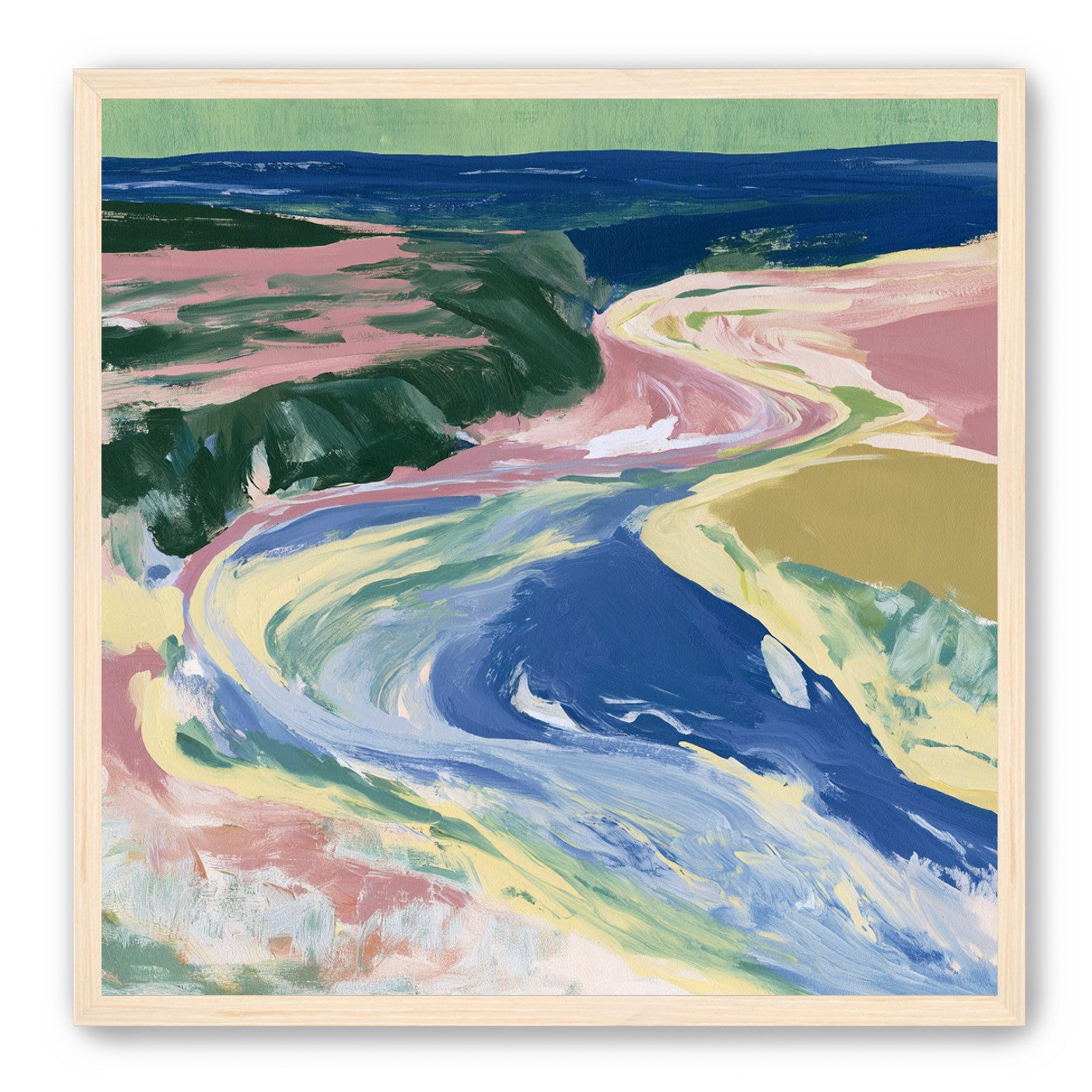 River bend in pink fields