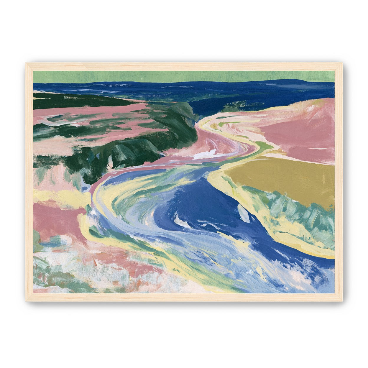 River bend in pink fields