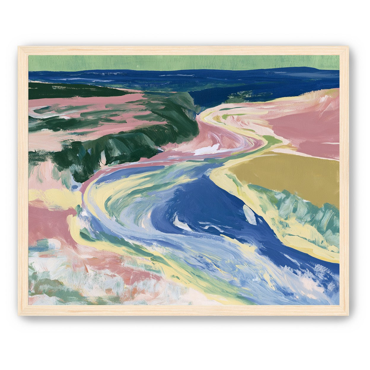 River bend in pink fields
