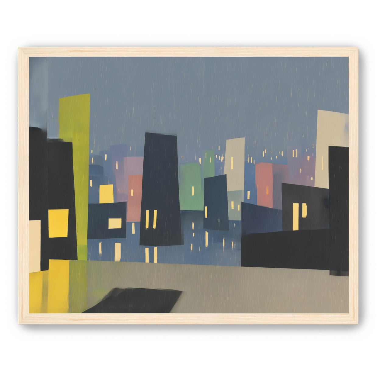 Rain on the lit skyline