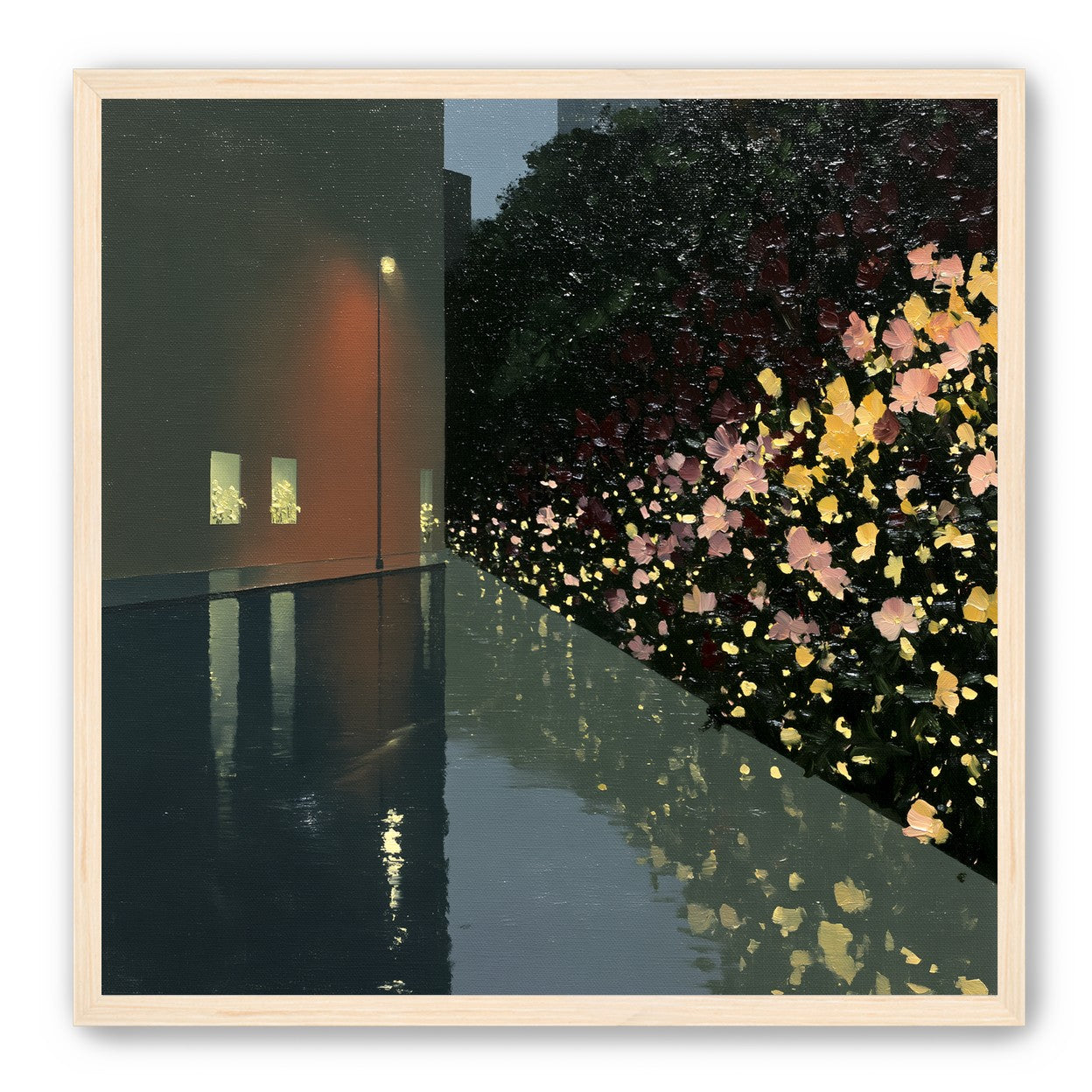 Flowers beside the wet wall