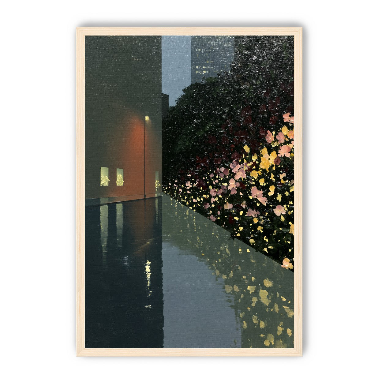 Flowers beside the wet wall