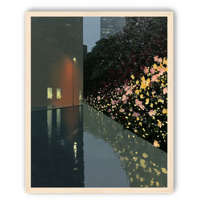 Flowers beside the wet wall