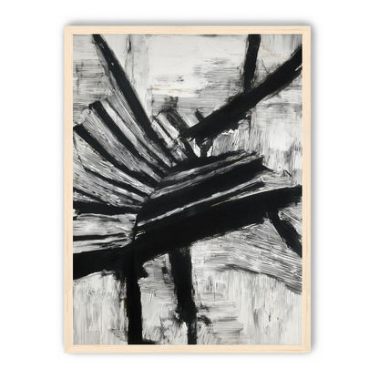 Non-Representational: Thick black brushstrokes cross and stack over a white surface filled with fine scratched lines.