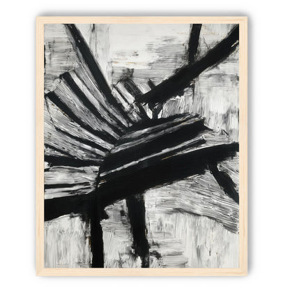 Non-Representational: Thick black brushstrokes cross and stack over a white surface filled with fine scratched lines.
