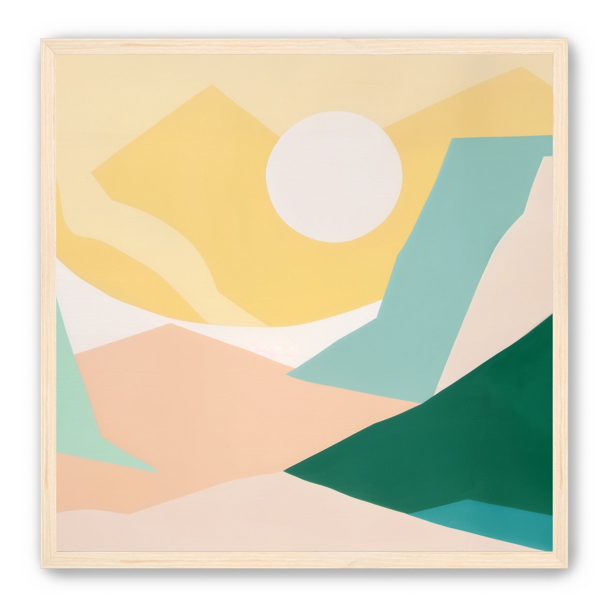 White sun over pastel hills