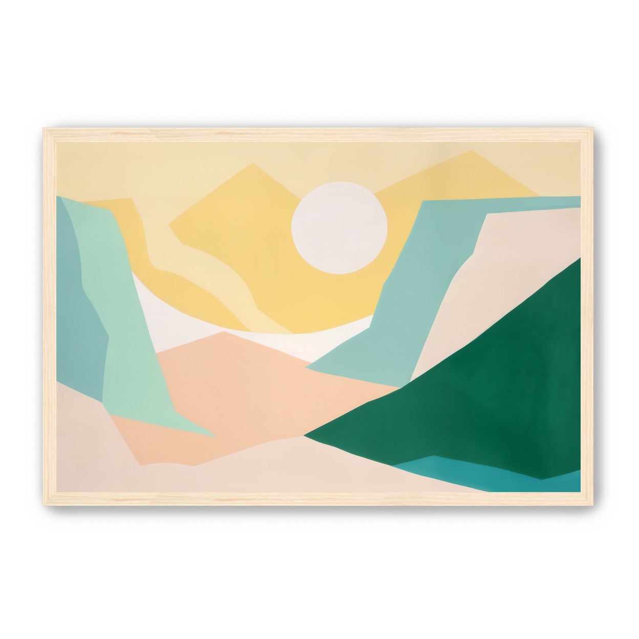 White sun over pastel hills