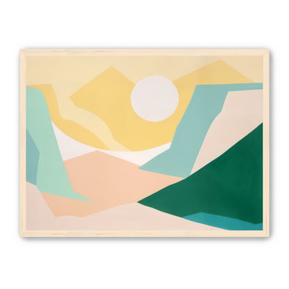 White sun over pastel hills