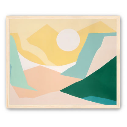 White sun over pastel hills