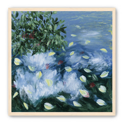 Petals across the blue water