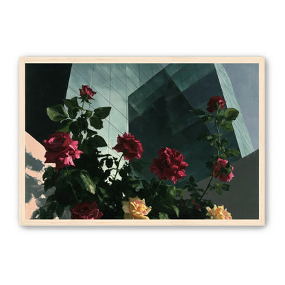 Roses against glass towers