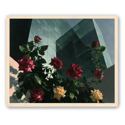 Roses against glass towers
