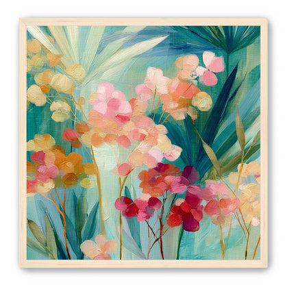 Flowers among teal leaves