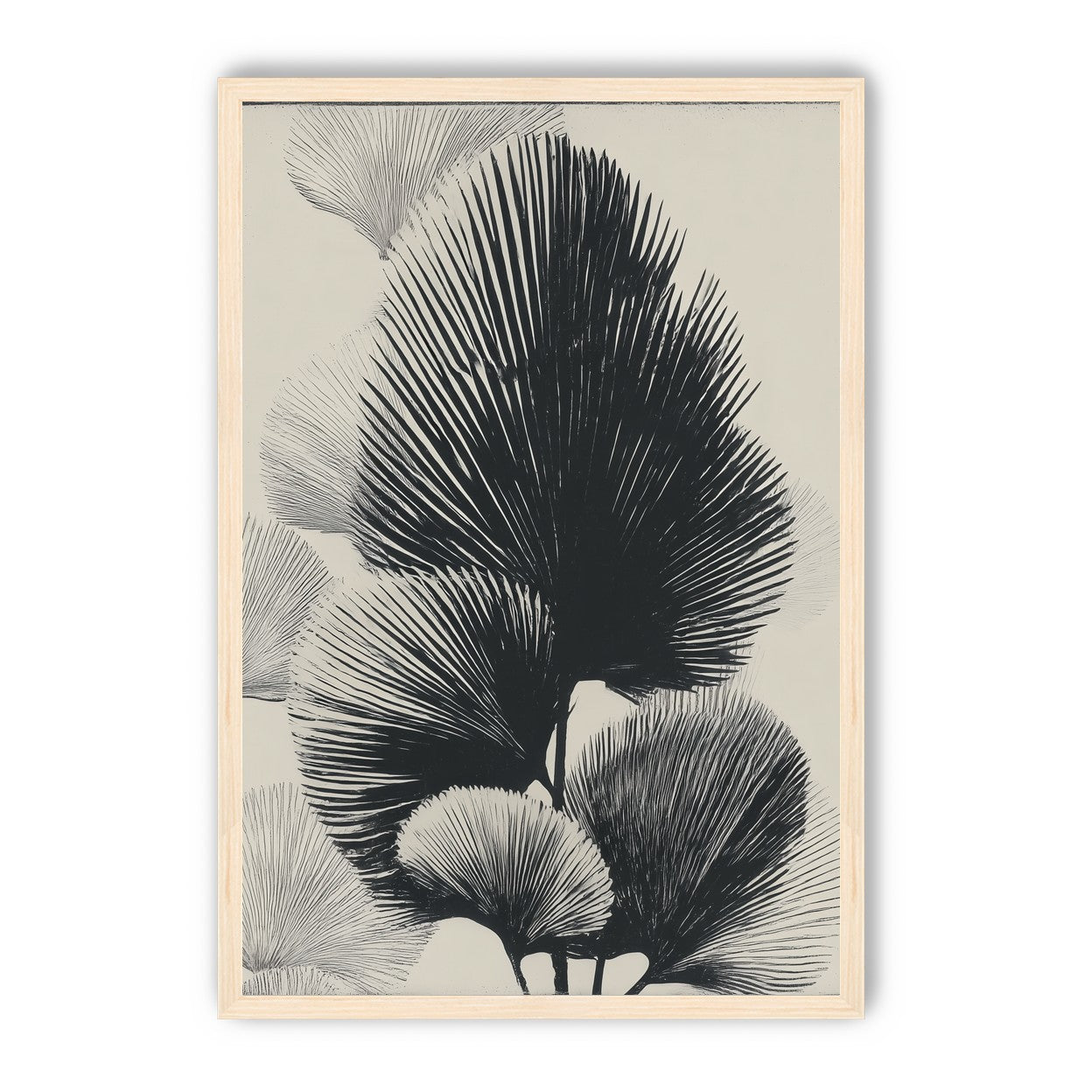 Fan fronds in ink shadow