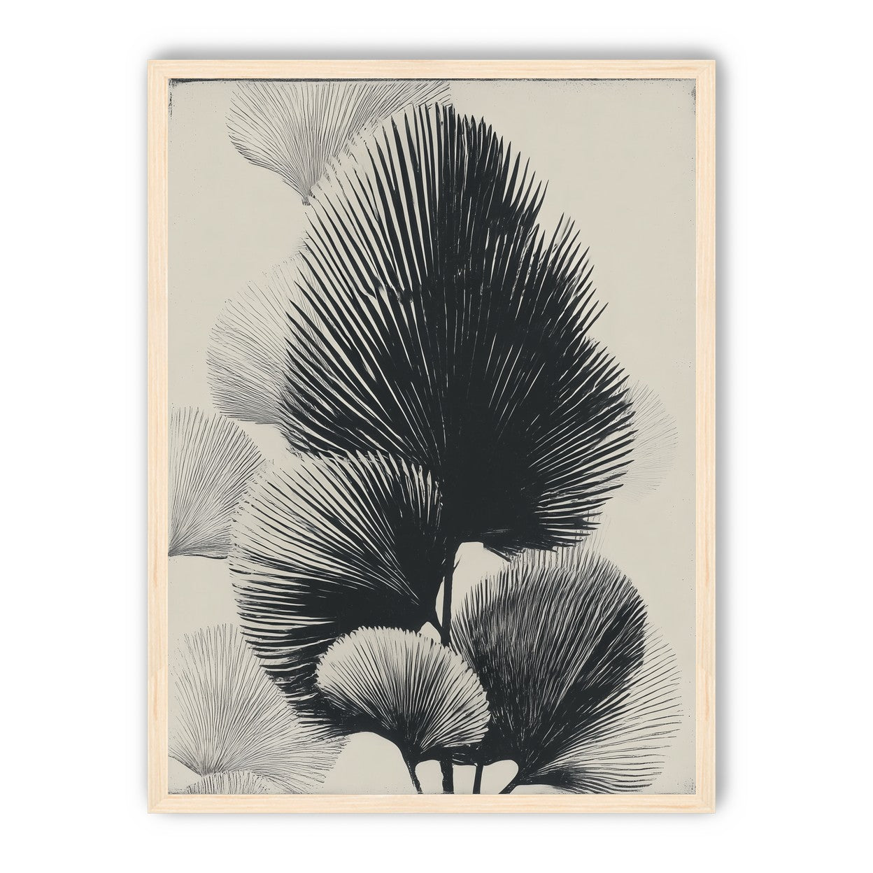 Fan fronds in ink shadow
