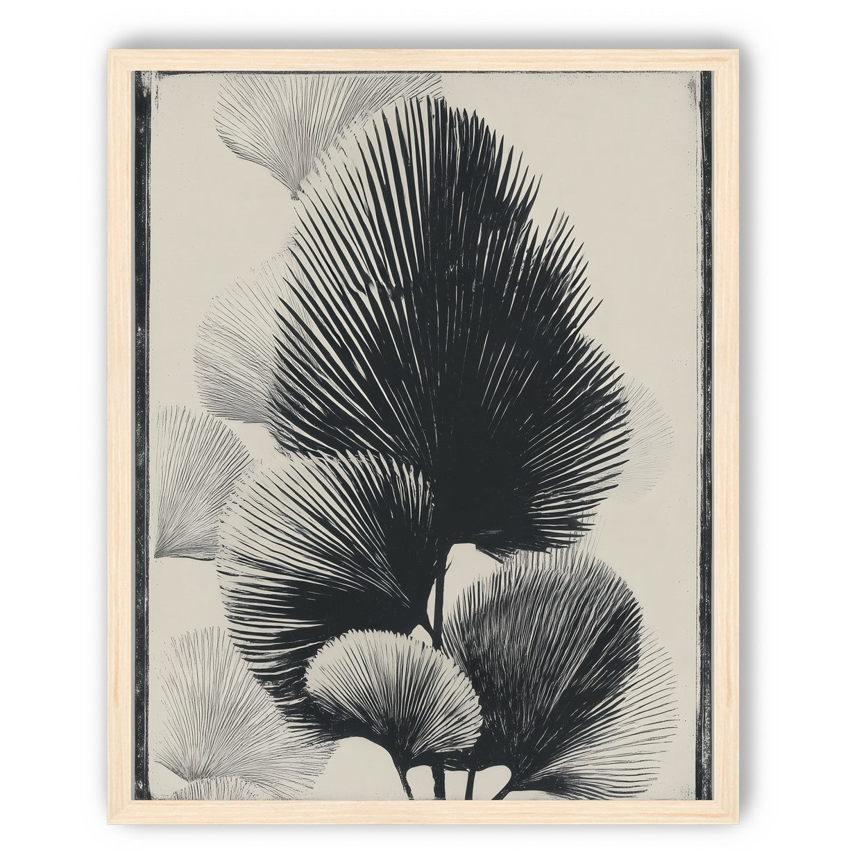 Fan fronds in ink shadow