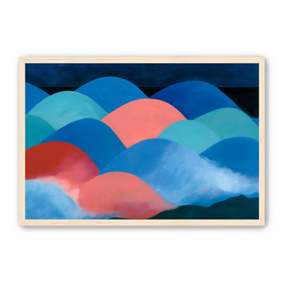 Pink moon among blue hills