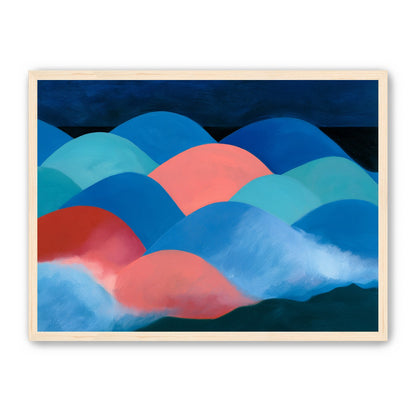 Pink moon among blue hills