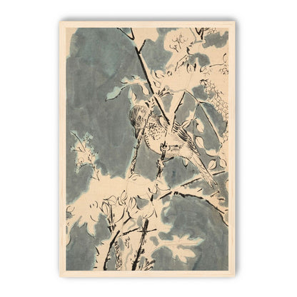 Quiet bird in berry branches