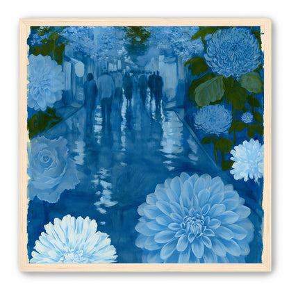 Blue street with flowers