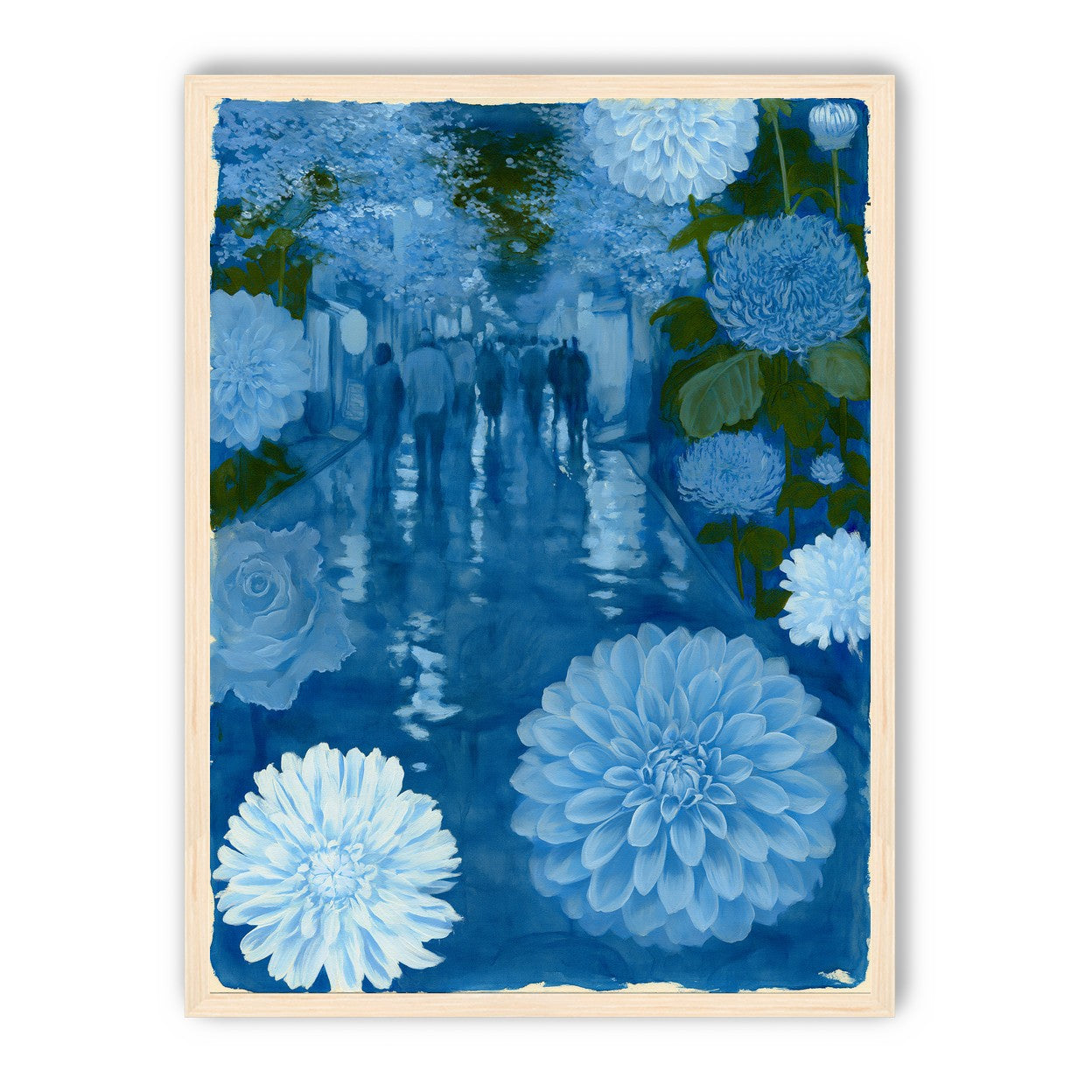 Blue street with flowers