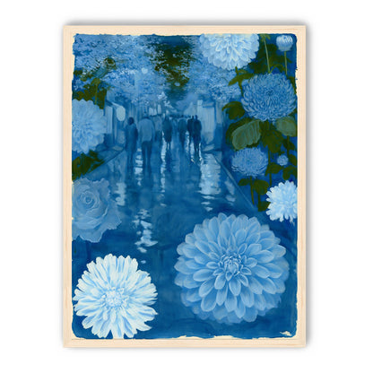 Blue street with flowers