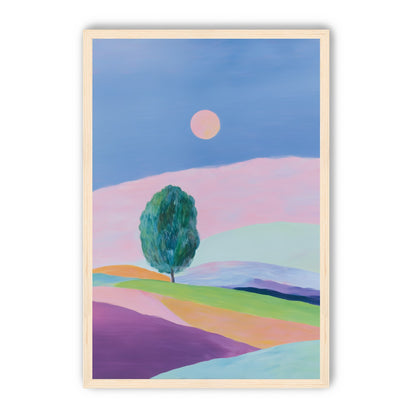 A pale sun above hills