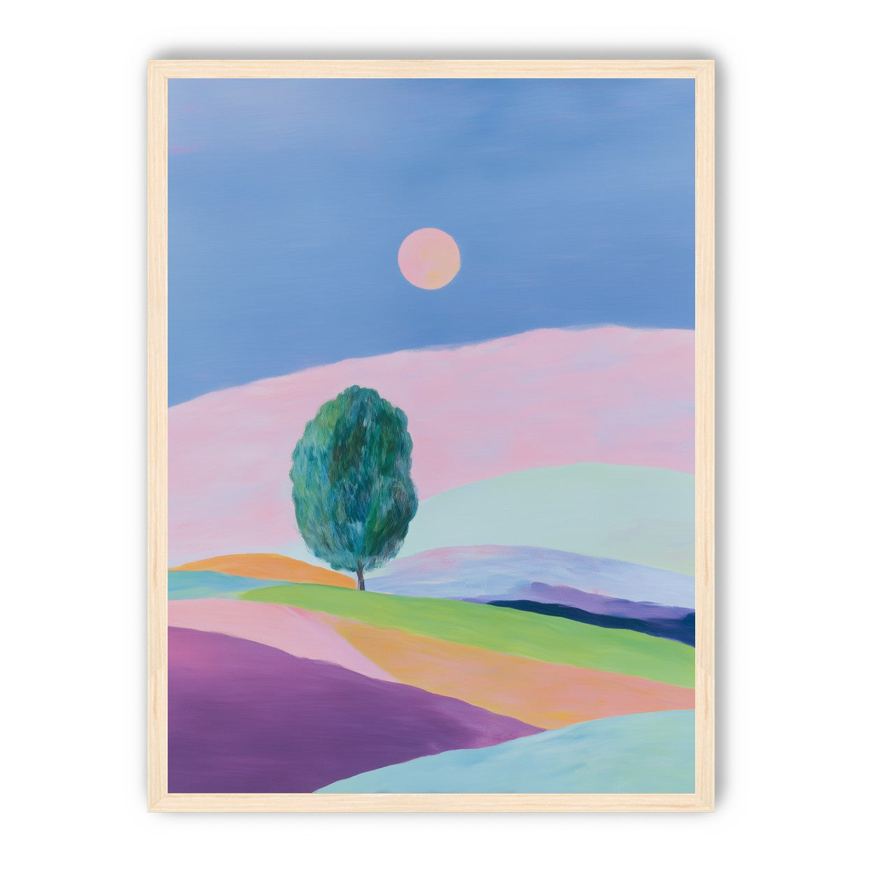A pale sun above hills