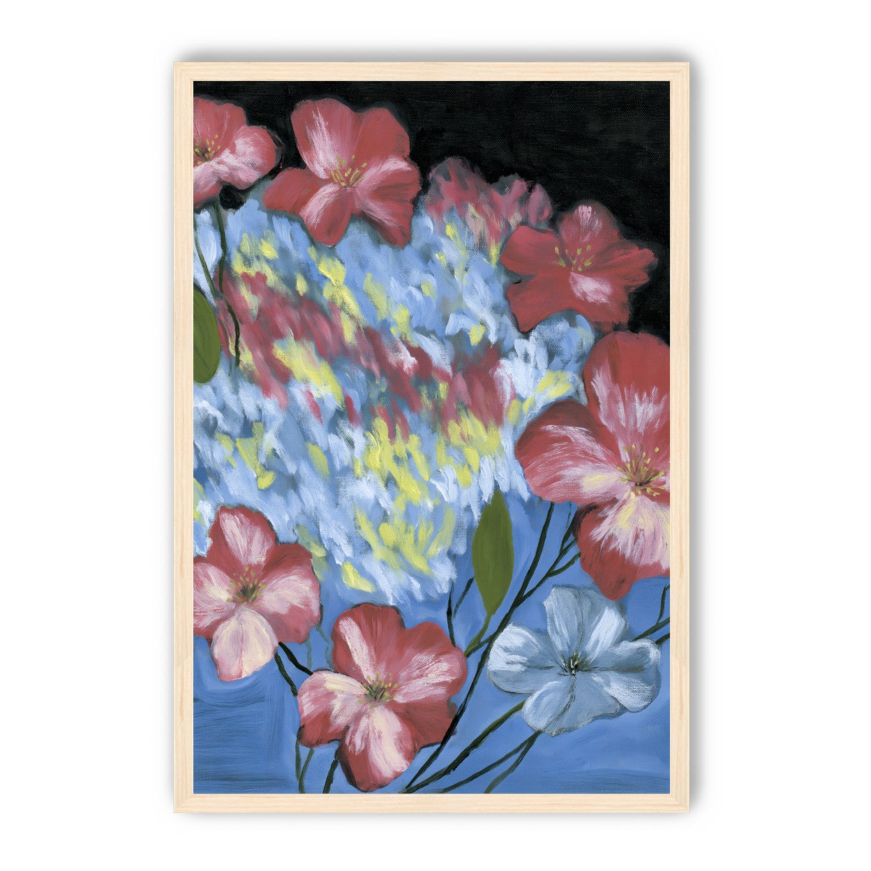 Flowers across the blue field