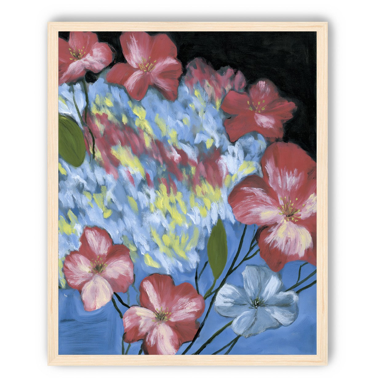 Flowers across the blue field