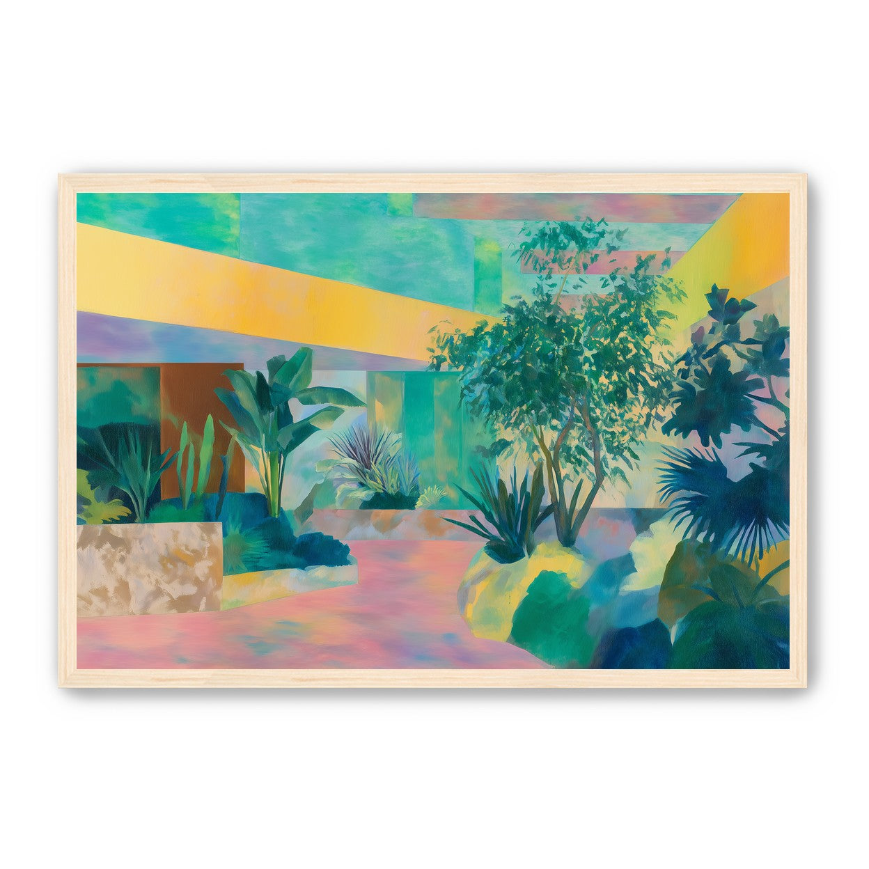 Garden beneath striped light