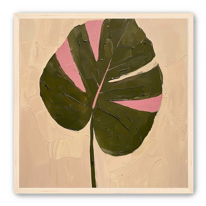 Pink banded leaf on plastered white