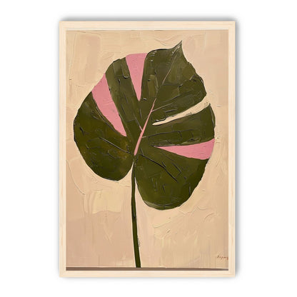 Pink banded leaf on plastered white