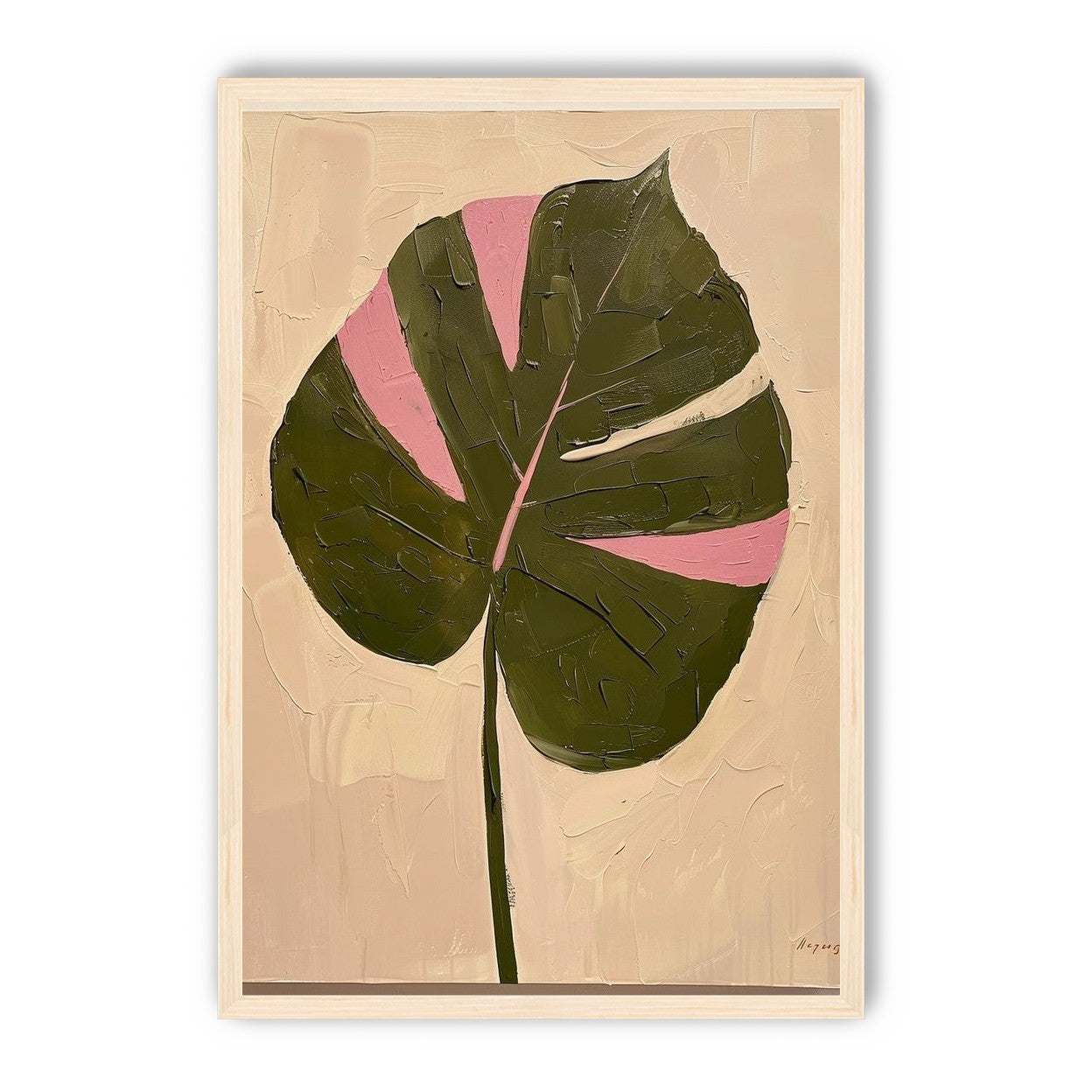 Pink banded leaf on plastered white