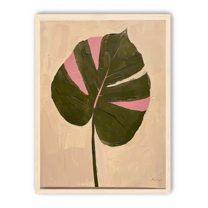 Pink banded leaf on plastered white