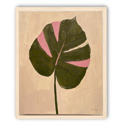 Pink banded leaf on plastered white