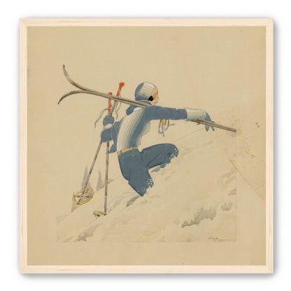 Blue skier in pale snow